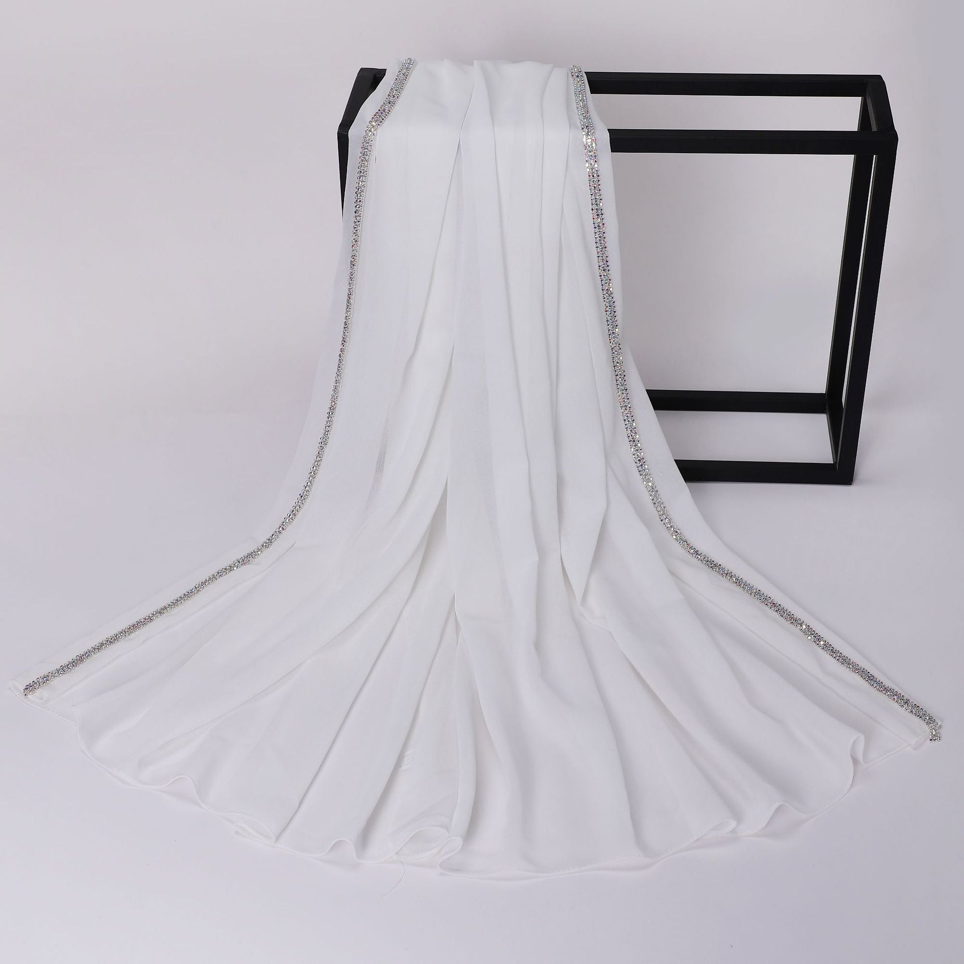 New Highlight Diamond Long Edge Chiffon Scarf Yarn Middle East Africa Headscarf Malay Headscarf