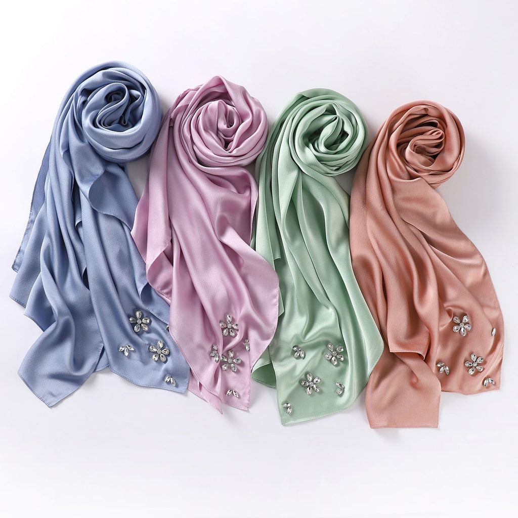 Simulation silk bubble chiffon handmade diamond-encrusted scarf gauze malay headscarf headscarf hijab