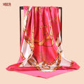 Spring new fashionable versatile large shawl simulation silk chain printed silk scarf head scarf 90cm-color square scarf