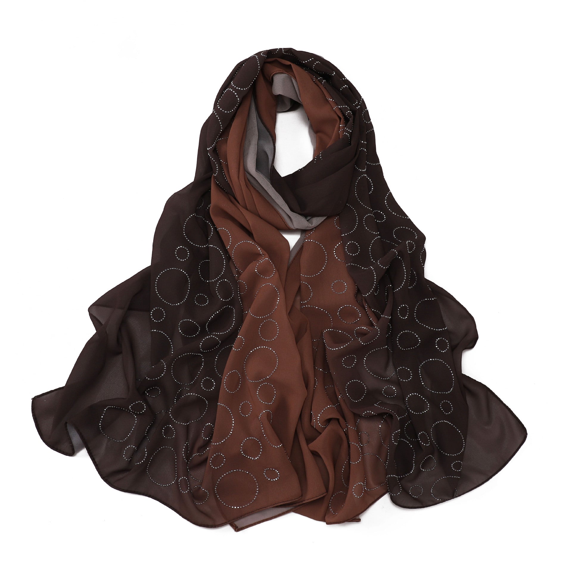 New pearl chiffon gradual change color circle hot diamond scarf yarn Middle East Africa Malaysia Indonesia headscarf