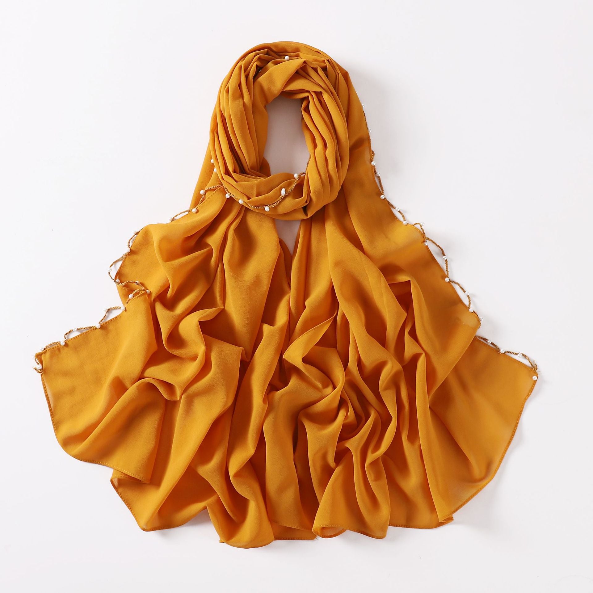 Pearl chiffon unique craftsmanship wavy edge bead scarf women's yarn scarf middle east headscarf malay bag headscarf