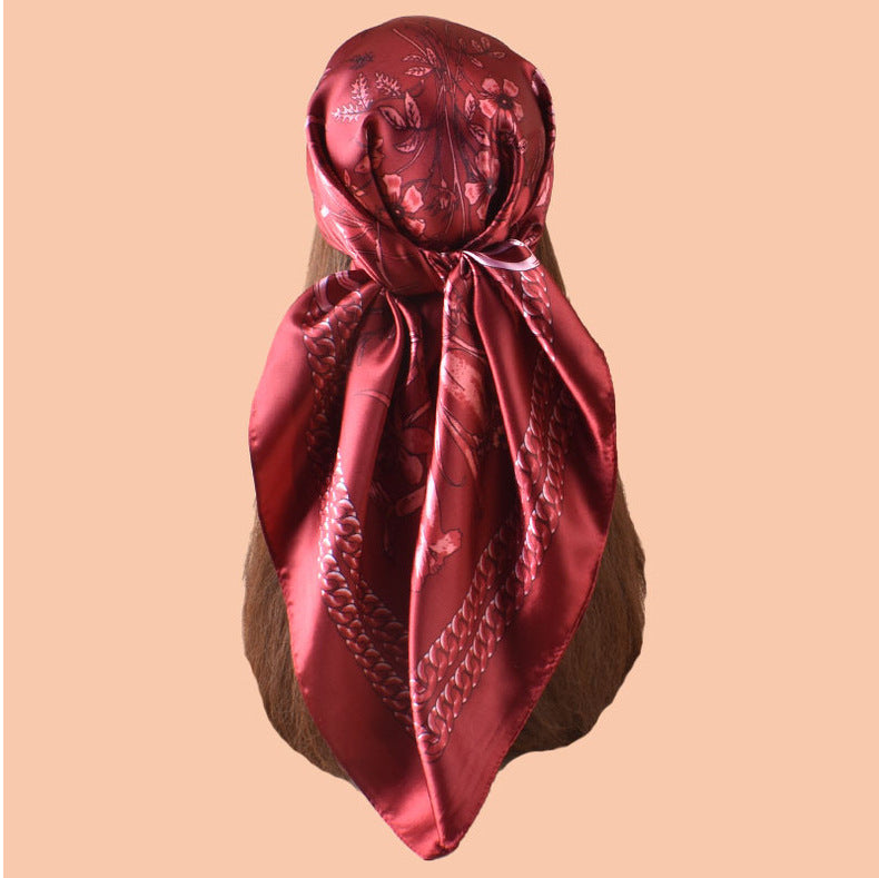 Spring and summer scarf flower bush butterfly printing versatile decorative scarf headscarf silk scarf 90 high-quality satin square scarf