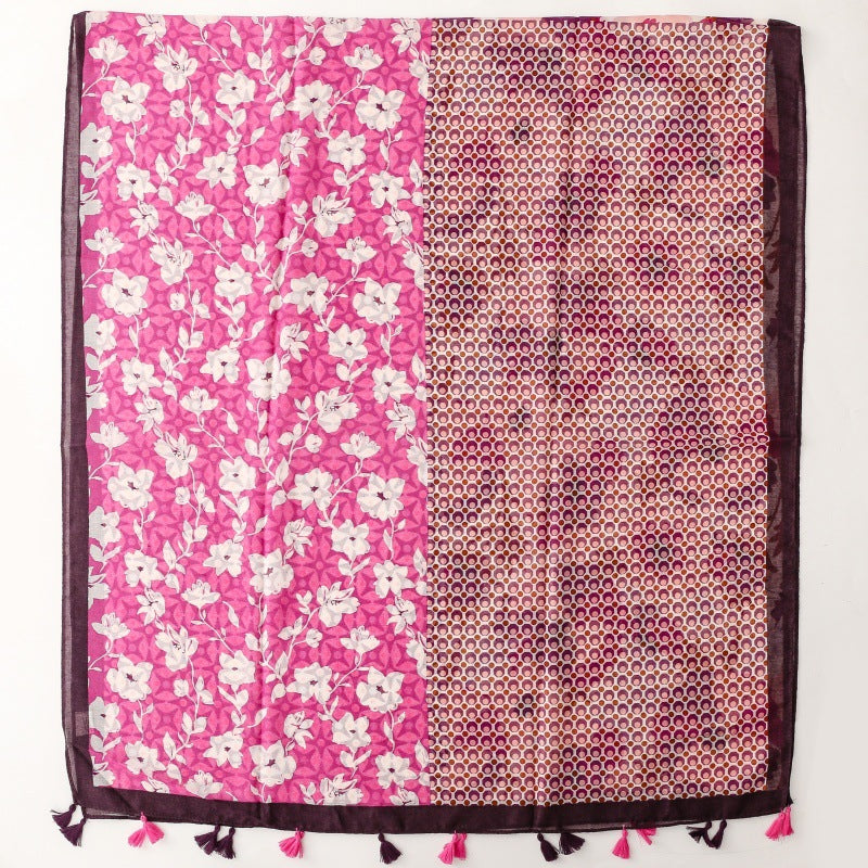 Bohemian ethnic style cotton and linen feel scarf color matching flower travel sunscreen silk scarf seaside vacation shawl women