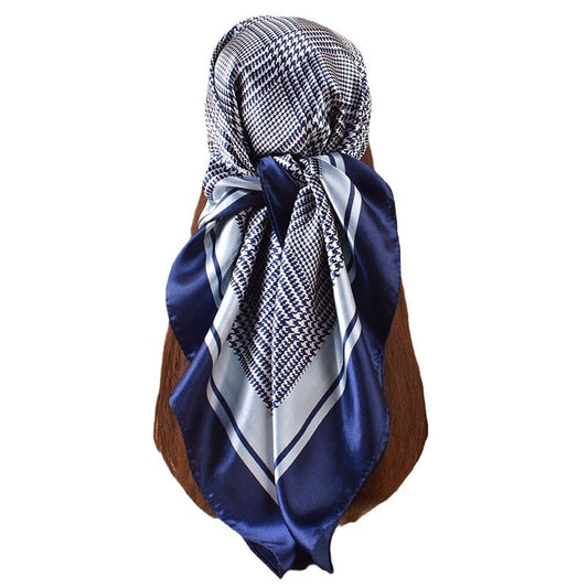 New 90-satin geometric grid thousand bird grid printed square scarf with sunscreen, bag head silk scarf decoration, scarf