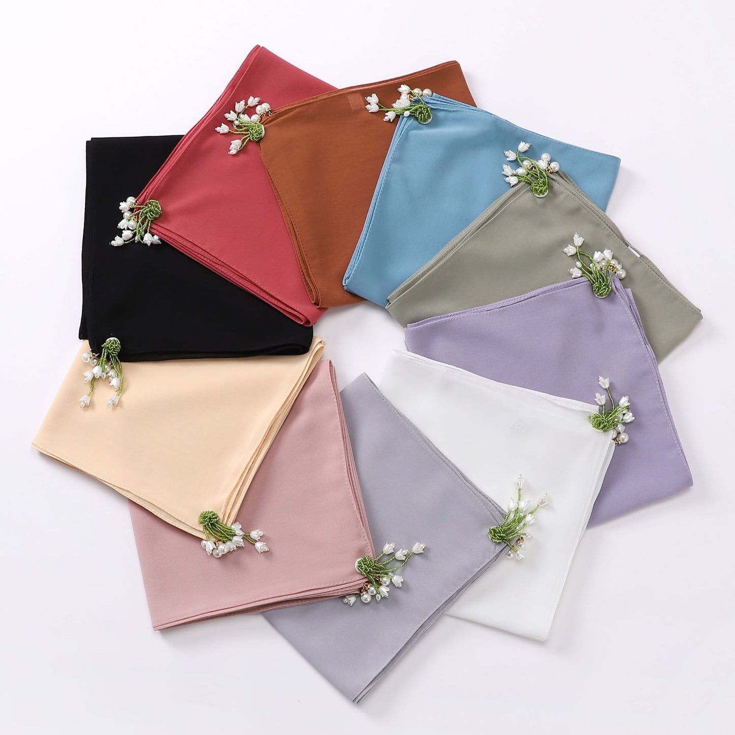 Tulip Rhinestone Pearl Chiffon Square Scarf 90 * 90cm Malaysia Headscarf