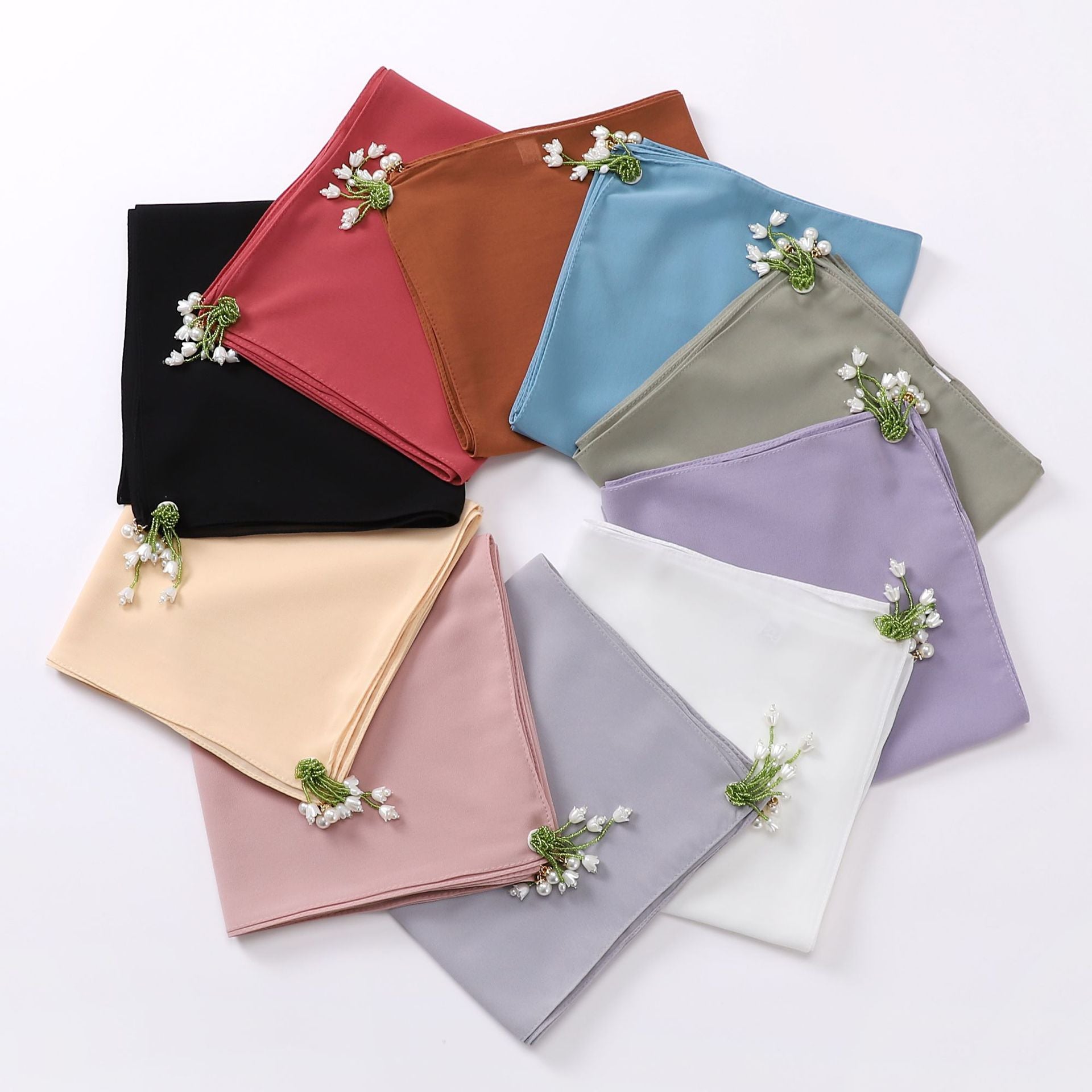 Tulip Rhinestone Pearl Chiffon Square Scarf 90 * 90cm Malaysia Headscarf