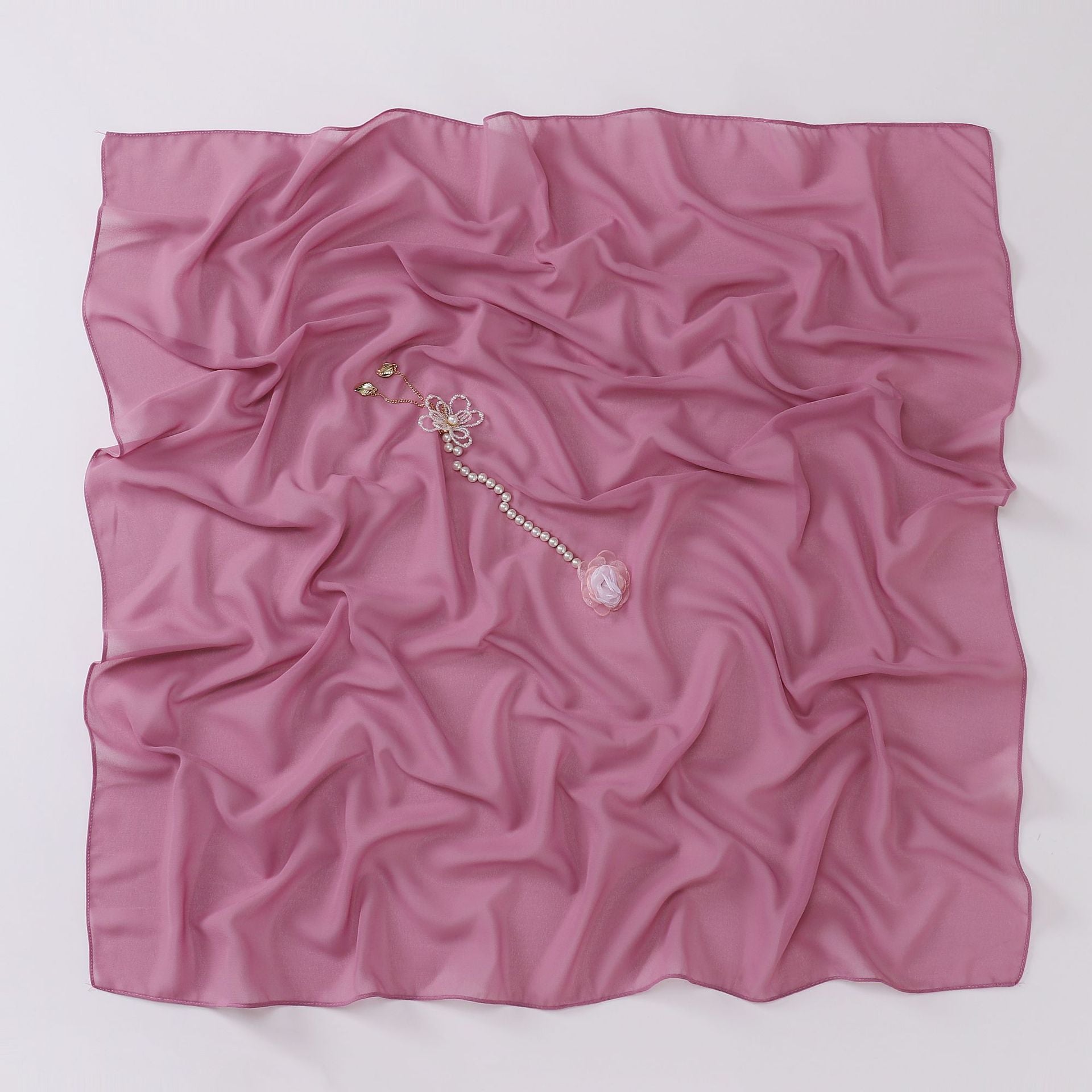 New pearl chiffon pearl flower shawls square scarf Malaysia headscarf