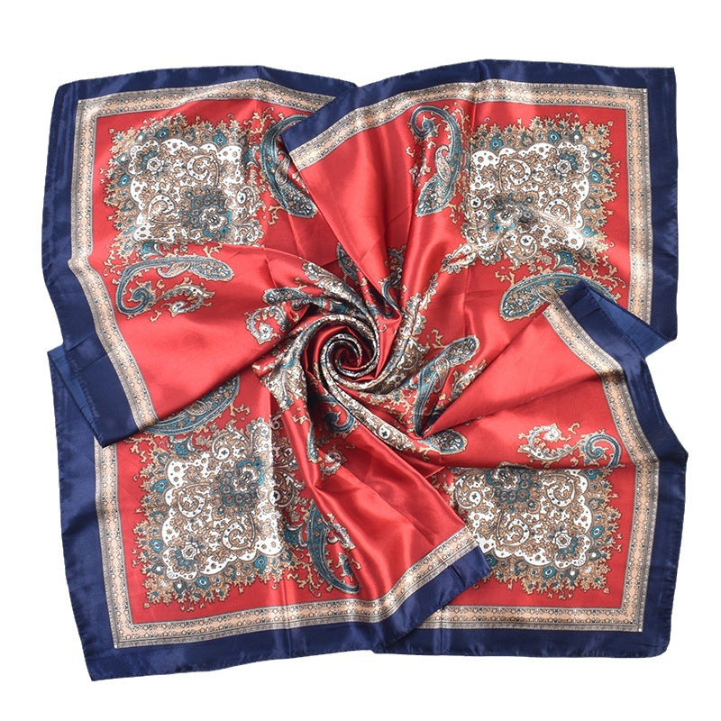 New versatile women's shawl scarf simulation silk 90 satin women's printed temperament silk scarf large square scarf headscarf