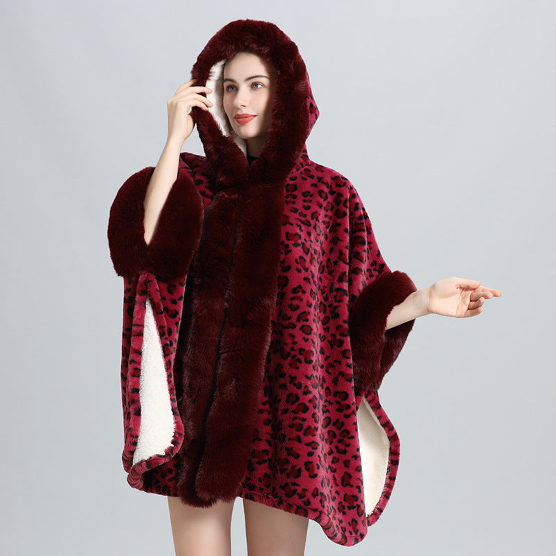Cloak shawl piled thickened fur collar fringed knitted shawl large size woolen coat 0961 #