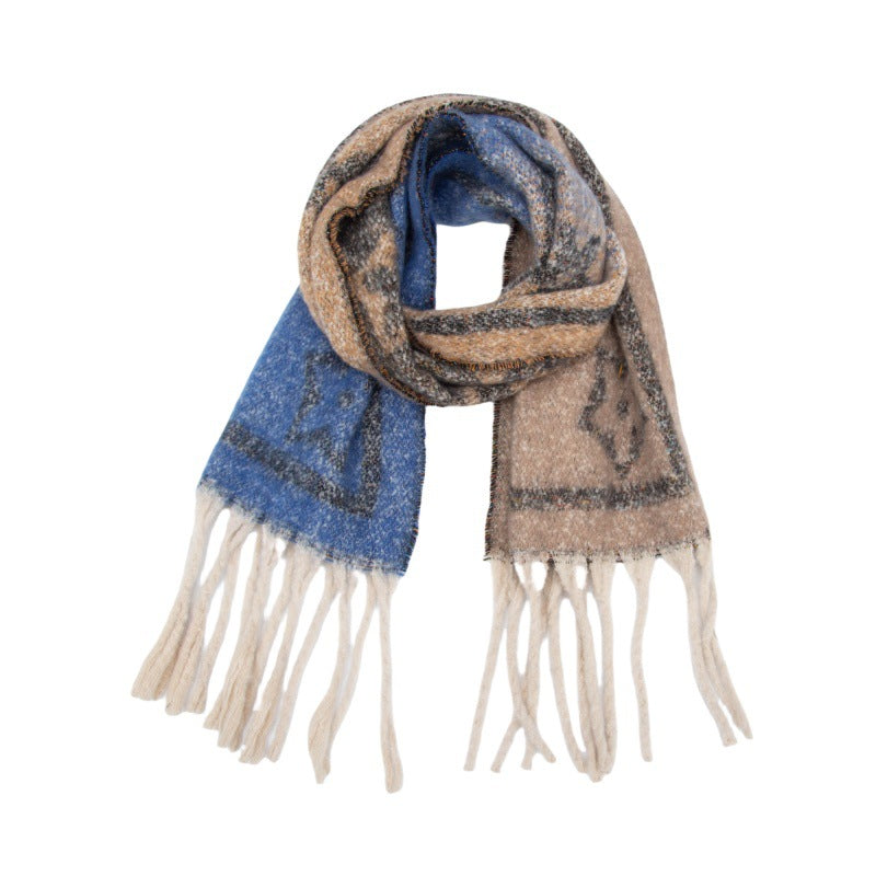 2025 new European, American autumn and winter circle yarn jacquard little star fringed scarf