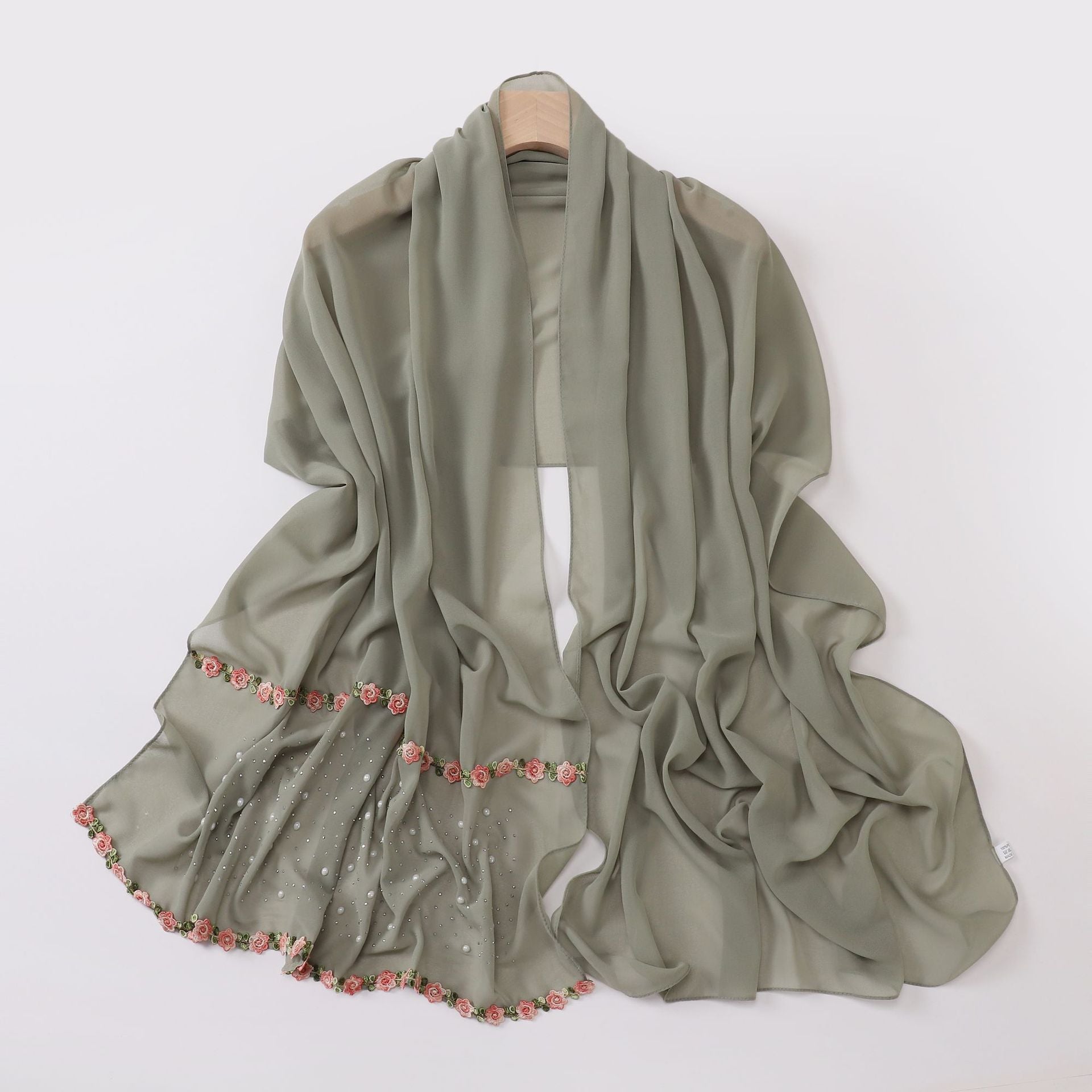 New ceramic hot diamond pearl chiffon scarf pastoral lace yarn scarf Middle East and Africa headscarf