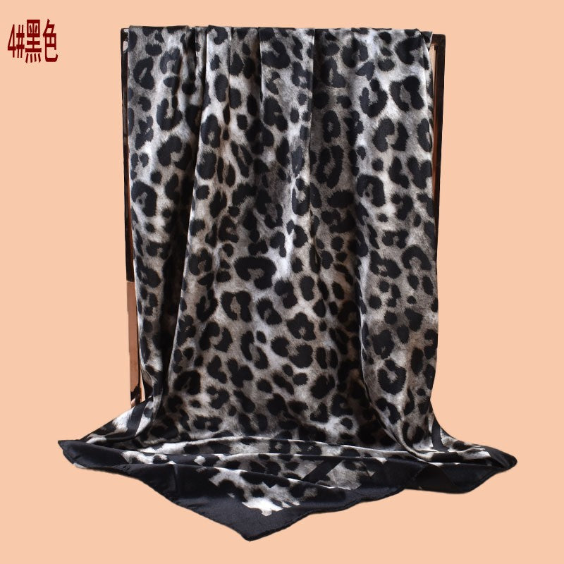 2025 new 90cm-satin classic leopard print square scarf with sunscreen bag head silk scarf decorative scarf