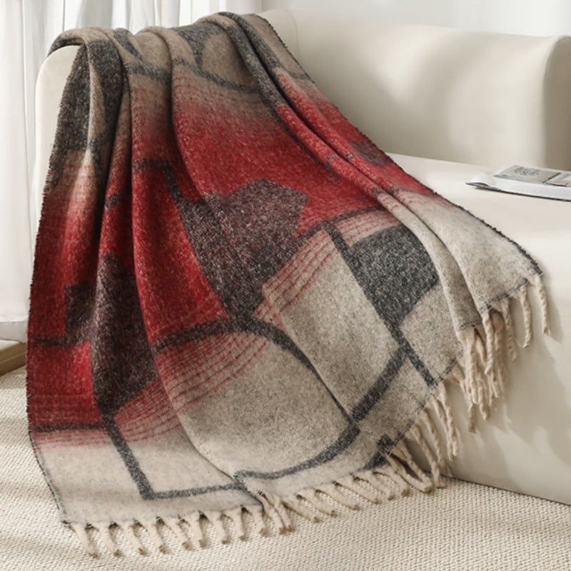 Blanket new European and American autumn and winter imitation mohair thickened geometric large shawl jacquard blanket