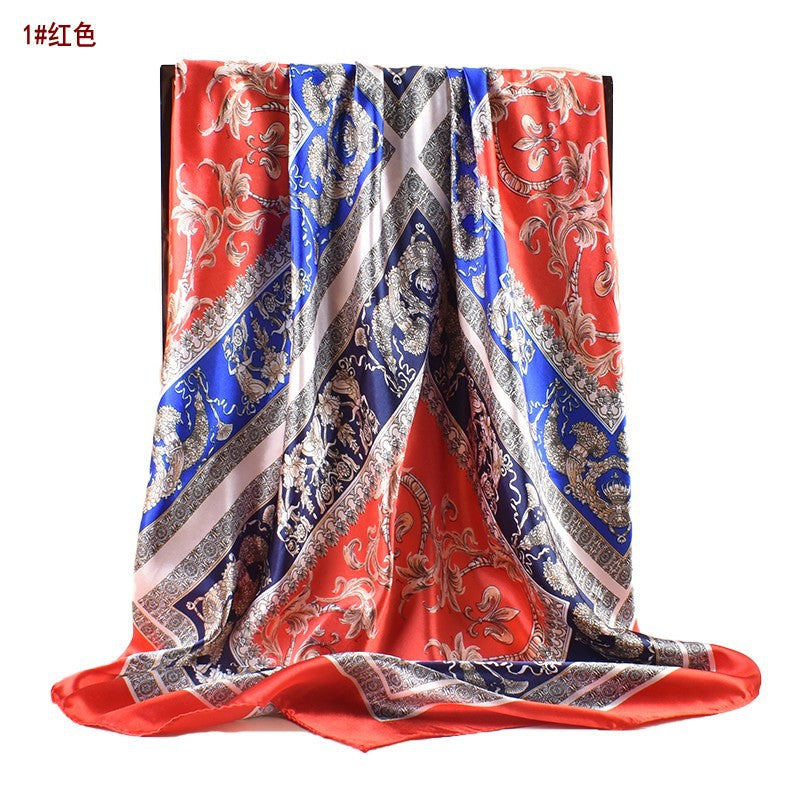 Autumn and winter new scarf literary and retro printing light luxury silk scarf 90 satin high-end square scarf batch