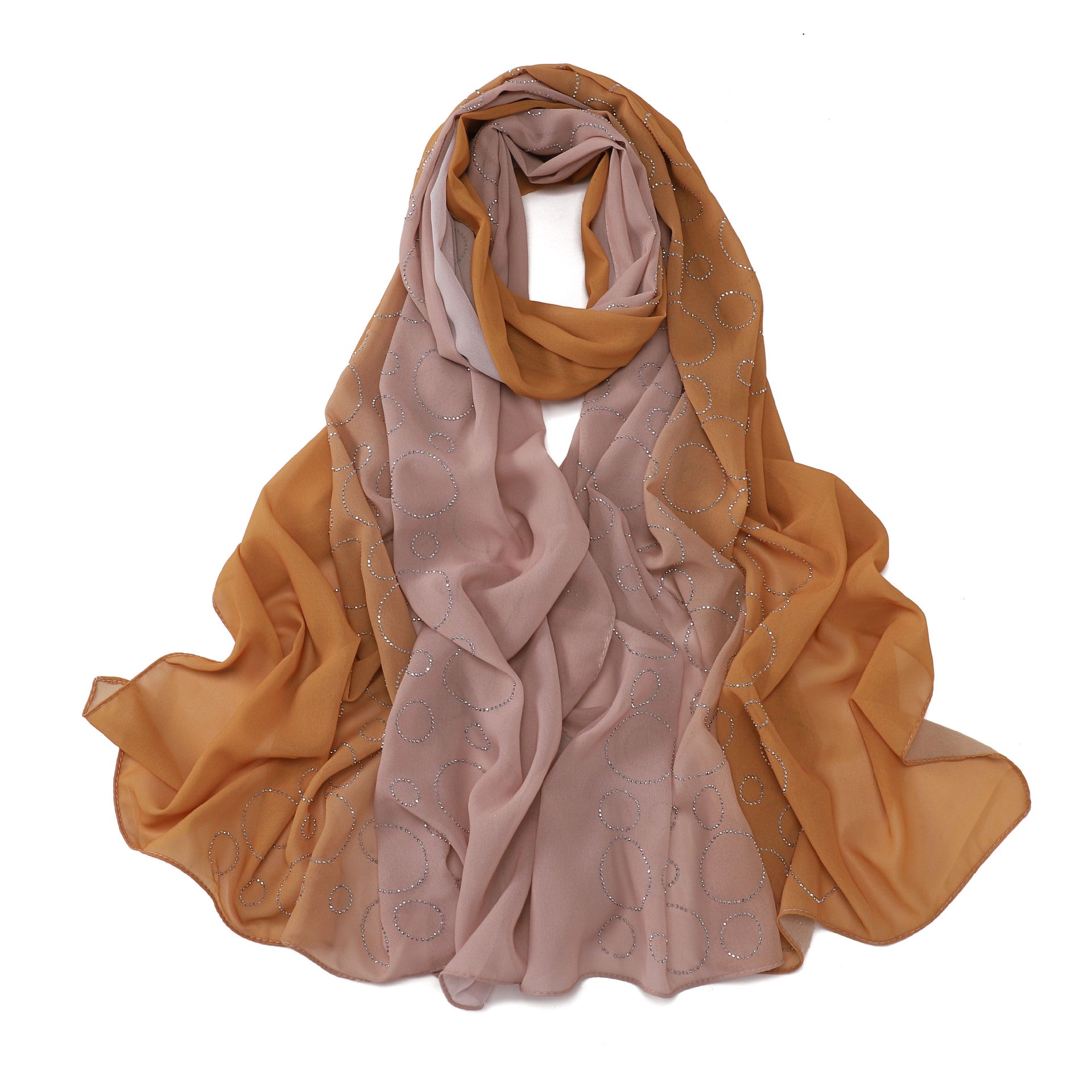 New pearl chiffon gradual change color circle hot diamond scarf yarn Middle East Africa Malaysia Indonesia headscarf