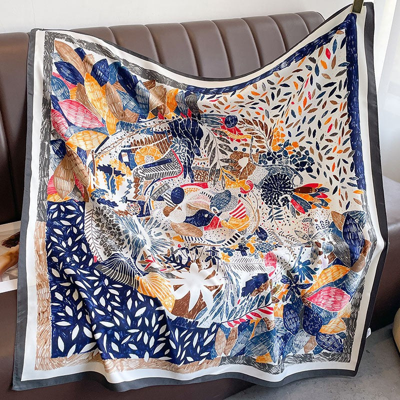 New square scarf, French retro silk scarf, women's twill silk scarf, neck cover, shawl printed scarf, weatherproof