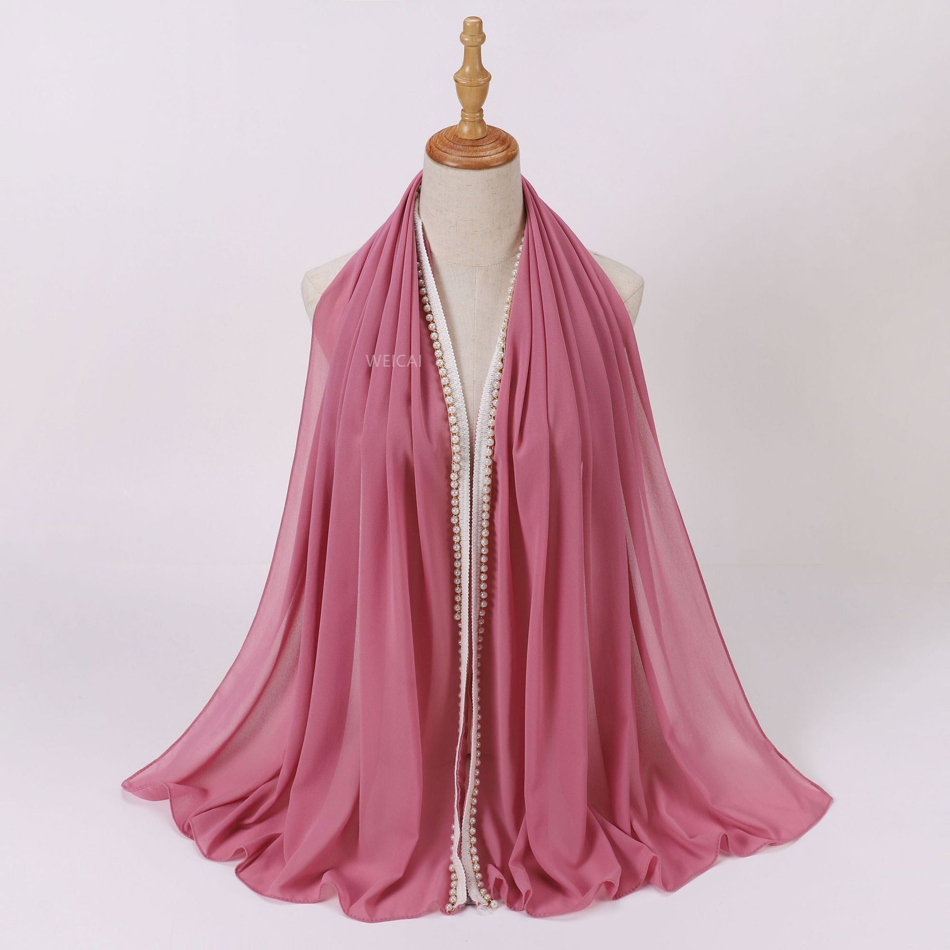 New solid color pearl chiffon pearl chain  scarf head scarf bubble scarf Middle East Malay headscarf