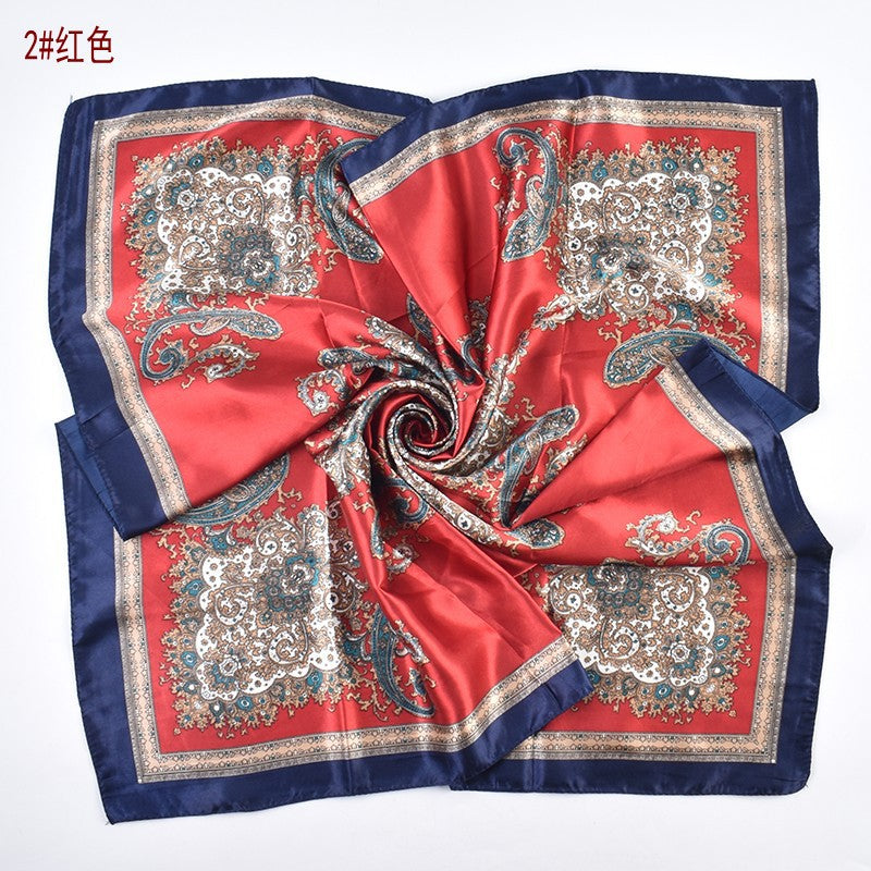 New versatile women's shawl scarf simulation silk 90 satin women's printed temperament silk scarf large square scarf headscarf