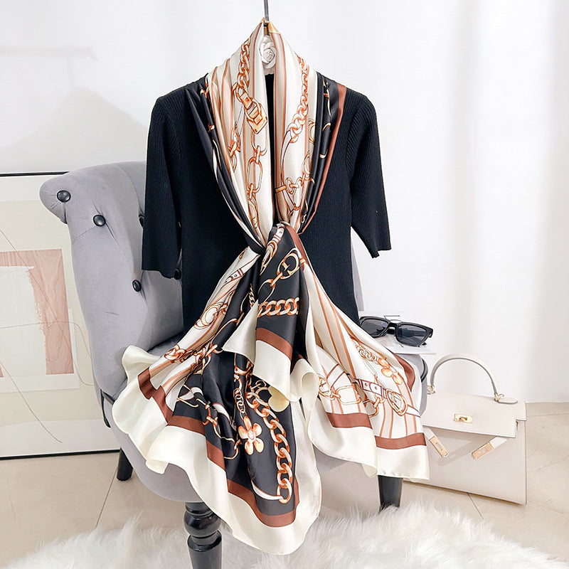 INS style Japan and Korea plant flower print scarf Mother's Day gift light luxury style retro temperament long scarf