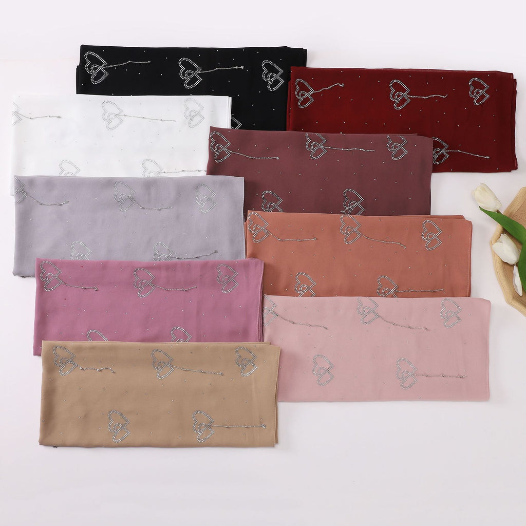 New pearl chiffon double love hot diamond hanging pendant long towel yarn Middle East Malay headscarf