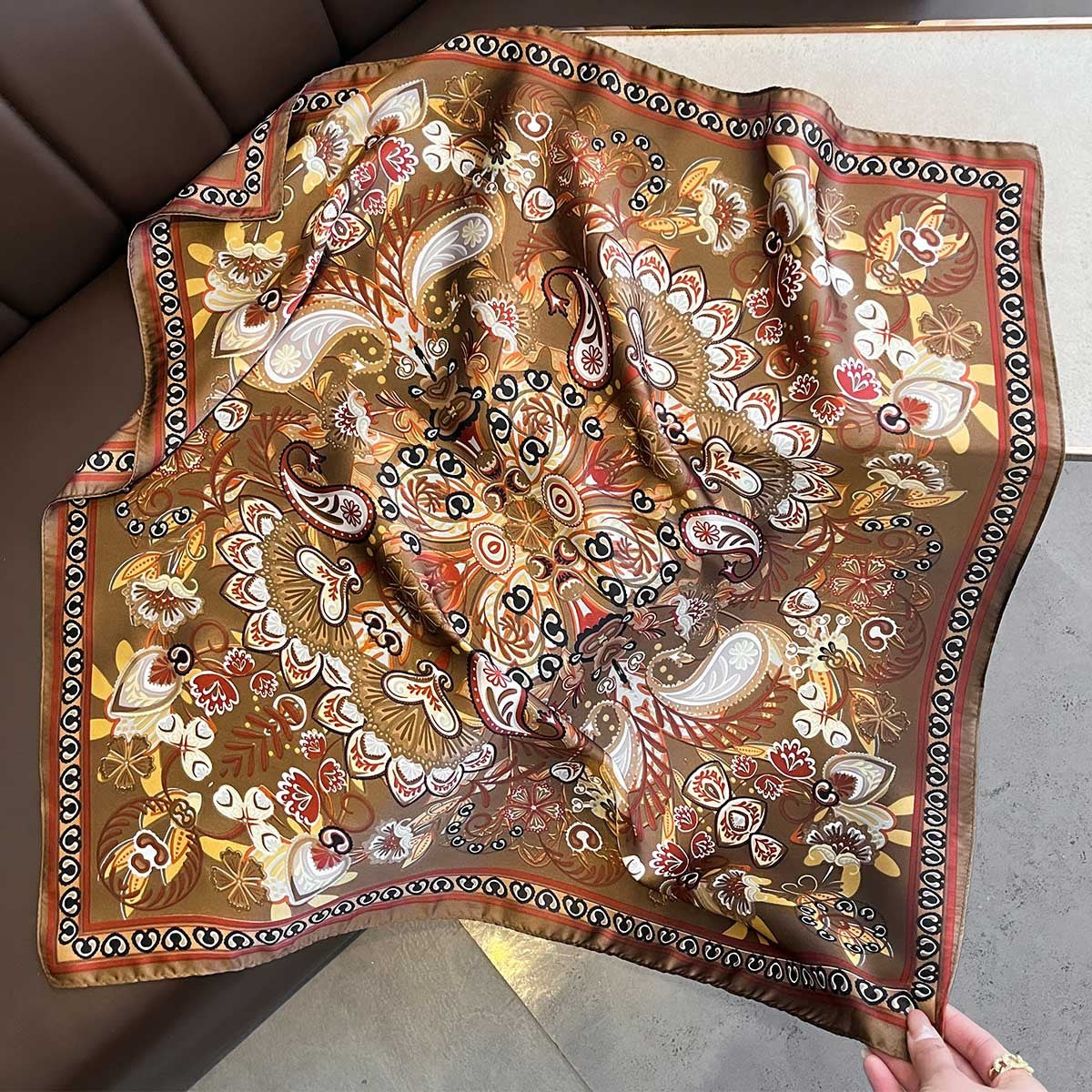 Small Square Scarf Imitation Silk Scarf Headscarf Women's Spring and Summer Scarf Printed Neck Protection Scarf Professional Scarf