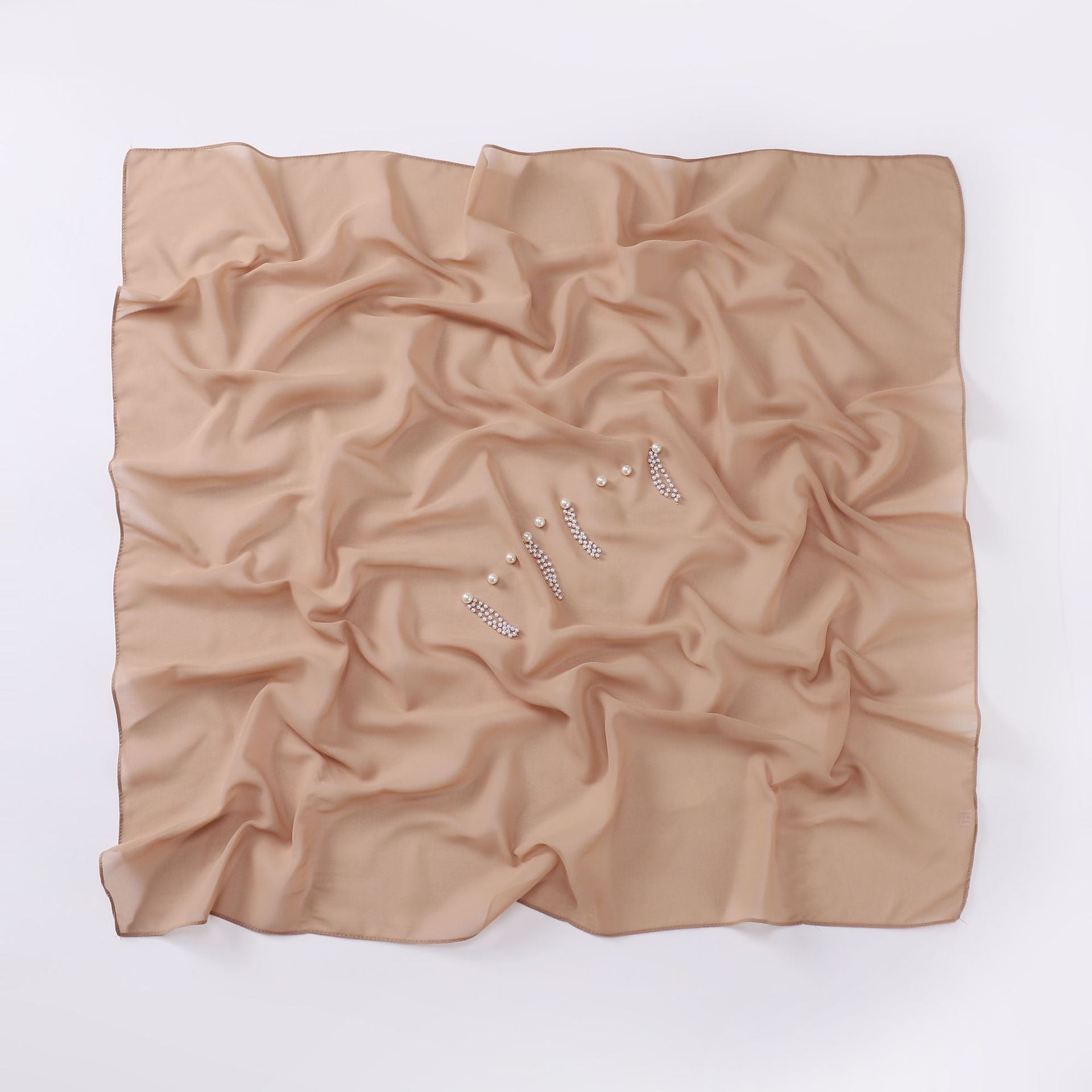New Pearl Chiffon Bead Chain Scarf  Sweet and Fresh Head Scarf 90CM Square Scarf
