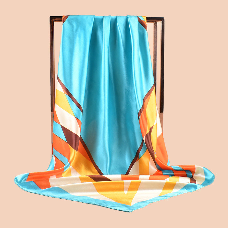 Spring new fashion large shawl simulation silk simple geometric printing silk scarf head scarf 90cm-color square scarf