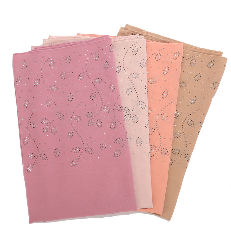Solid color pearl chiffon hot diamond scarf Malay Indonesian headscarf  scarf Middle East headscarf