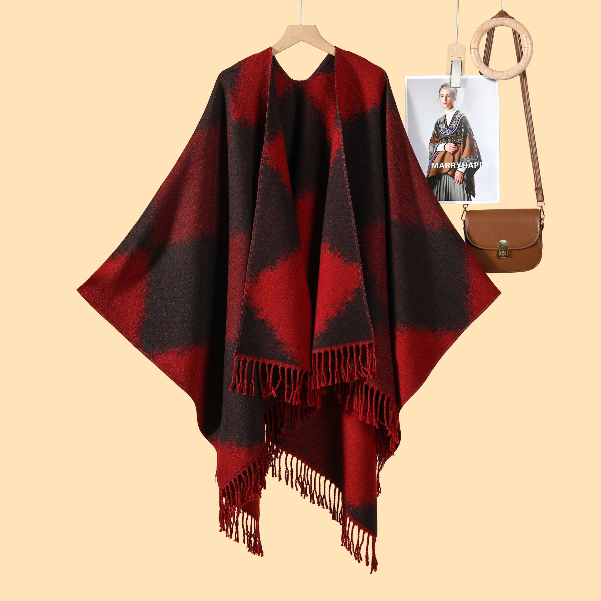 New product temperament simple tassel frame large shawl new Nepal travel out warm photo cardigan