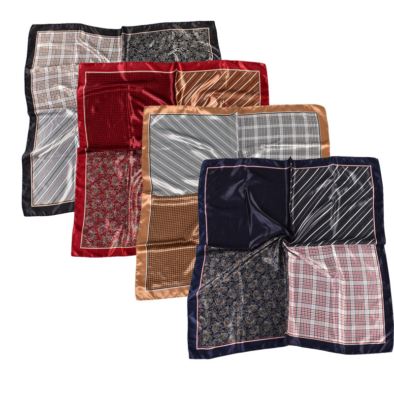 European and American fashion new 90cm-satin color matching striped small cashew generous silk scarf, annual scarf