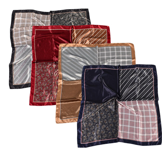 European and American fashion new 90cm-satin color matching striped small cashew generous silk scarf, annual scarf