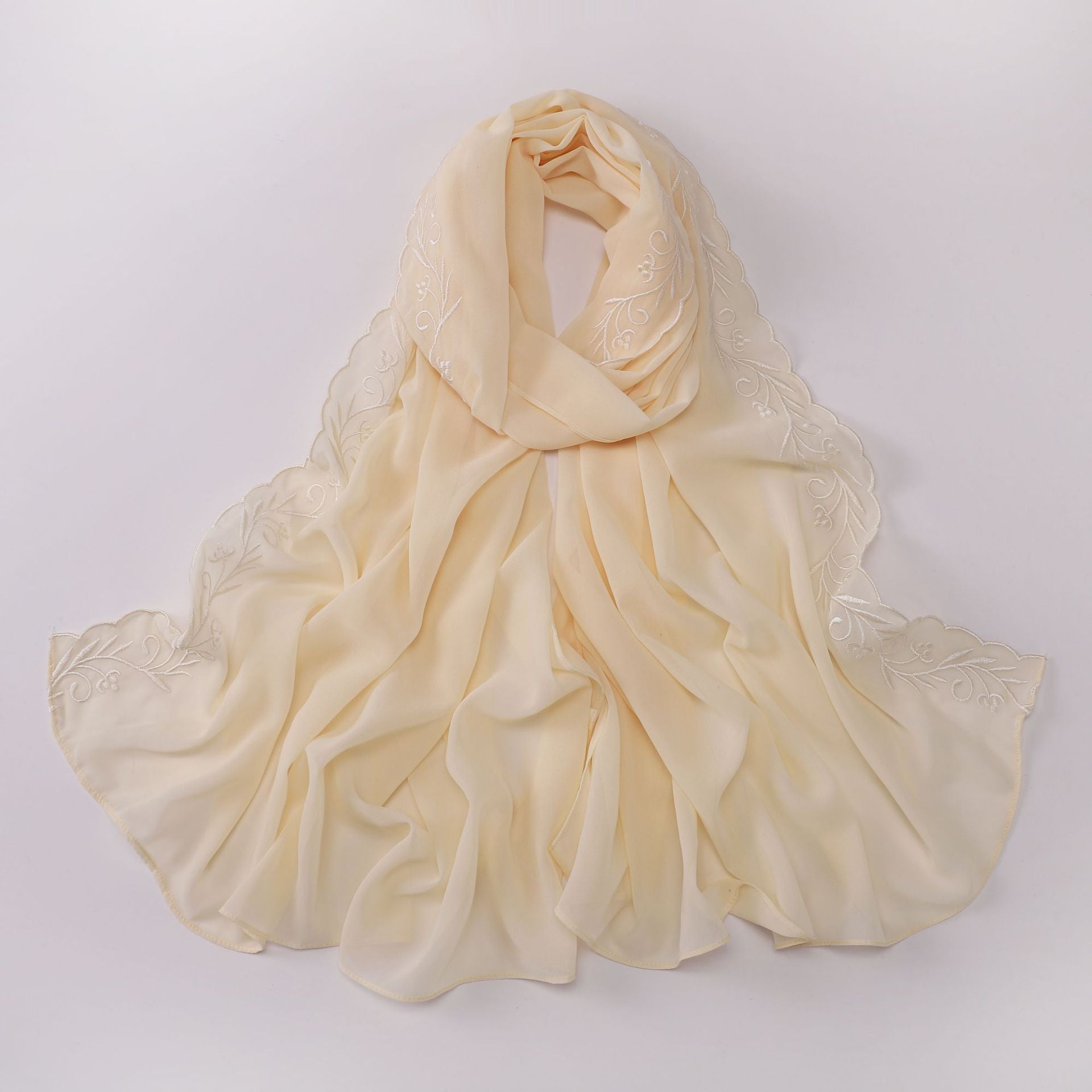 Outside the new pearl chiffon unilateral embroidered long towel Saudi Arabia Dubai Malaysia embroidered headscarf