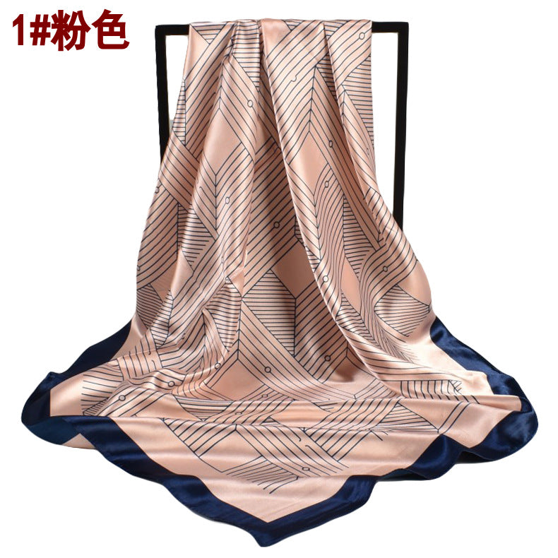 Spring new small fresh geometric pattern 90cm generous silk scarf women, year