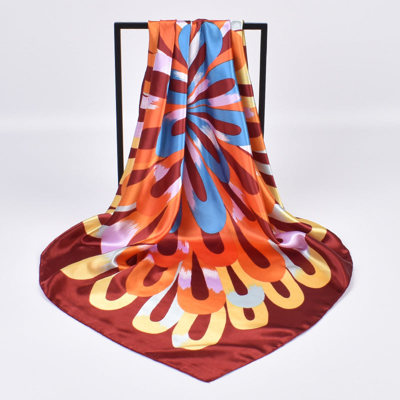 Autumn new fashionable and elegant flower satin large square scarf silk scarf fashion imitation silk scarf