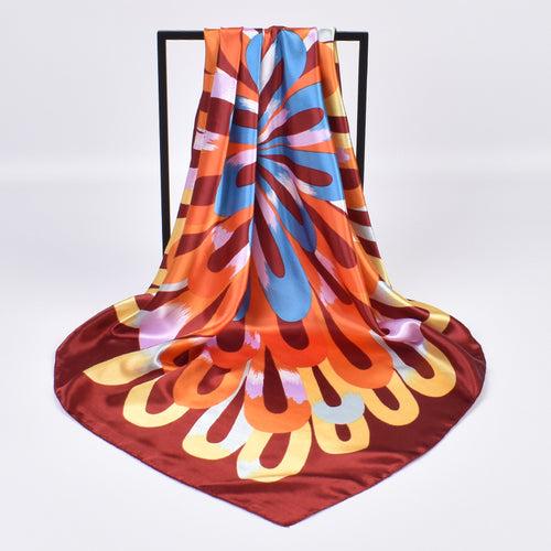 Autumn new fashionable and elegant flower satin large square scarf silk scarf fashion imitation silk scarf