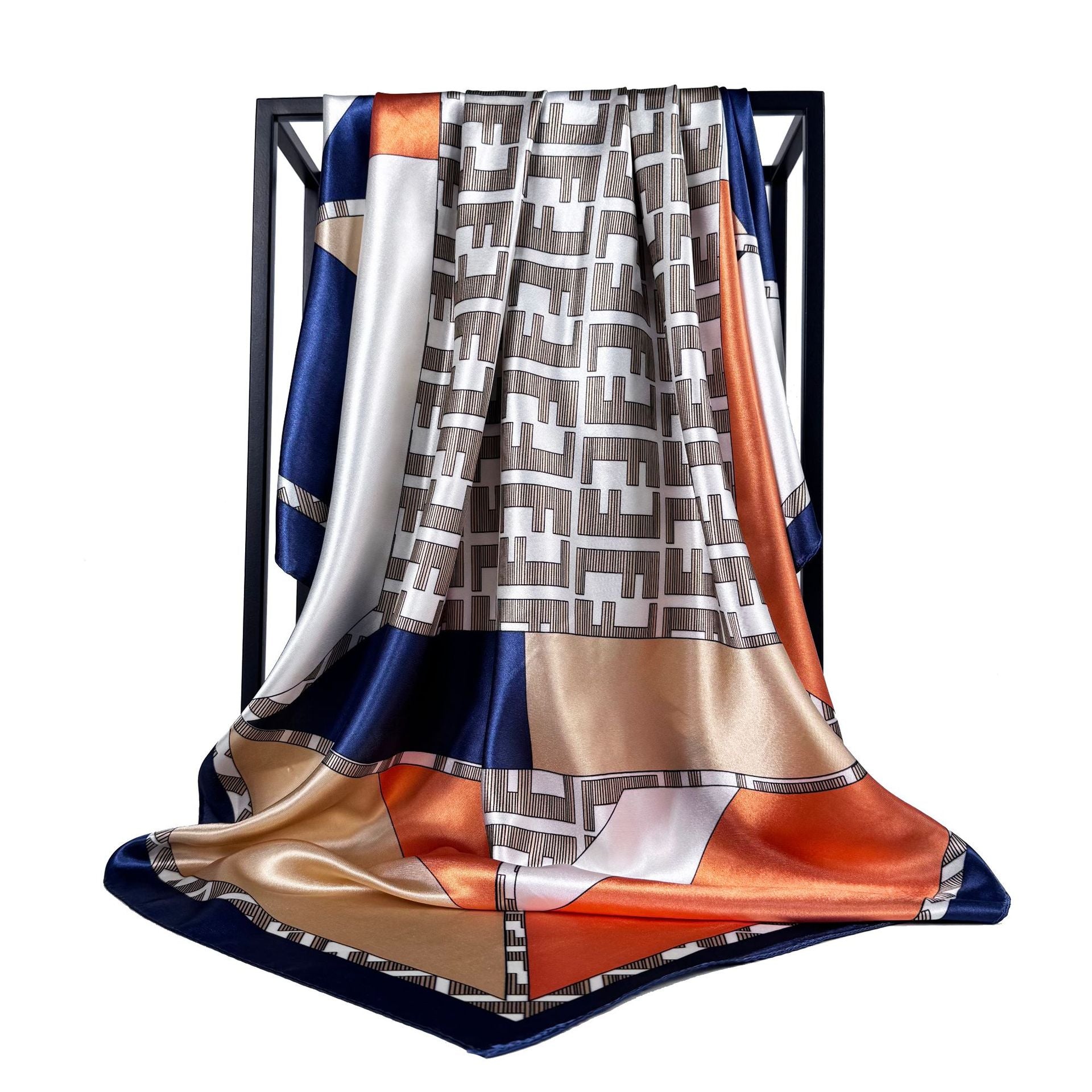 Simple and elegant plant flower flower, satin 90 square scarf, high-end women's headscarf with hand gift silk scarf