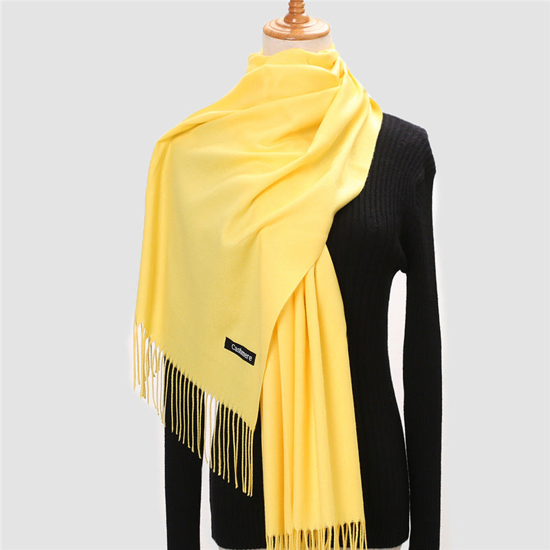 Solid color imitation cashmere scarf women's monochrome fashionable versatile warm shawl fringed red scarf winter scarf