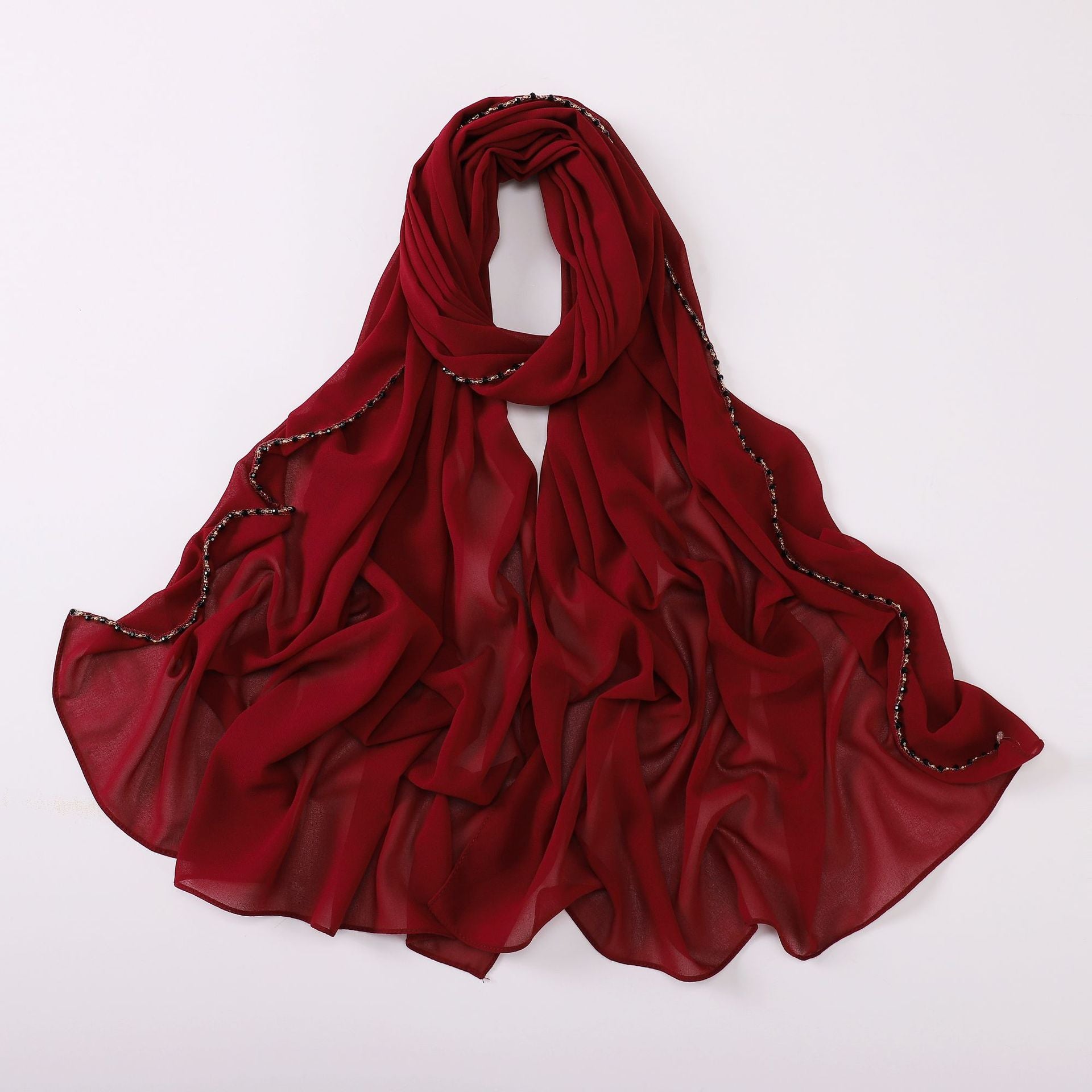 New copper chain, black crystal pearl chiffon scarf, yarn scarf, Middle East and Africa headscarf.