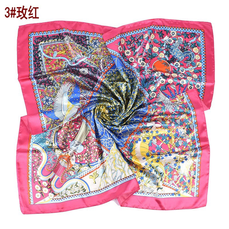Summer new fashionable versatile natural pattern printing 90-color square scarf silk scarf headscarf