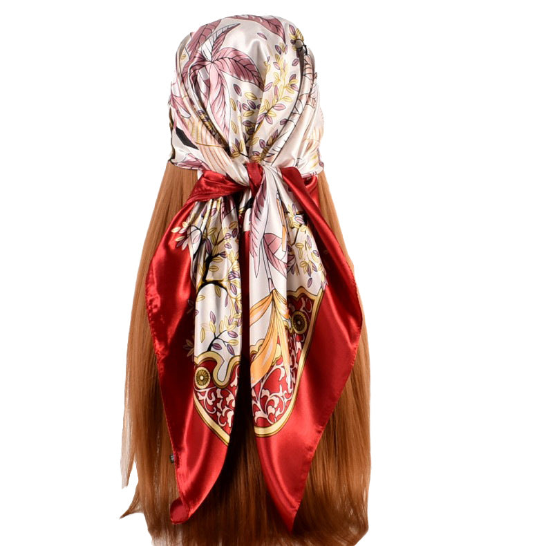 Autumn and winter new small fresh plants and flowers 90 square silk scarves for women