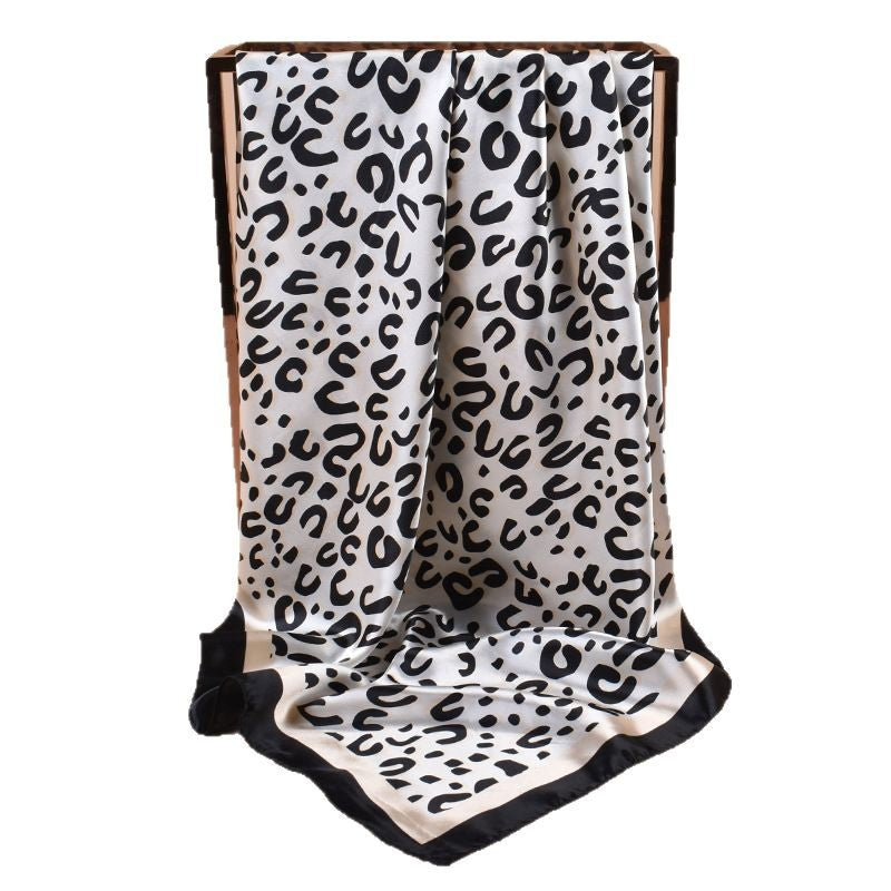 2025 new 90-satin U-word leopard print versatile printed square scarf with sunscreen, bag head silk scarf decoration, scarf