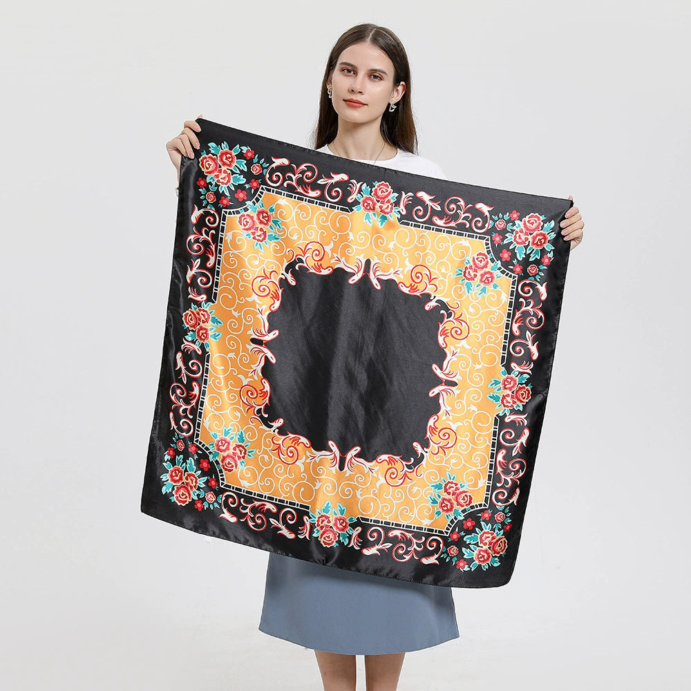 Indonesian, Malay women's head scarf, imitation silk and satin 90cm large square scarf, outer scarf