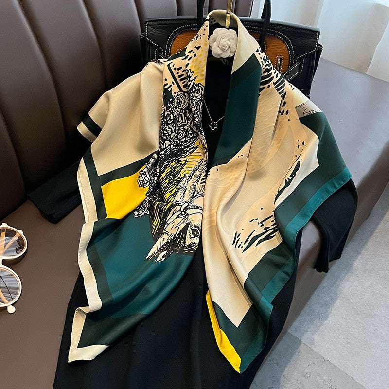 New square scarf, French retro silk scarf, women's twill silk scarf, neck cover, shawl printed scarf, weatherproof