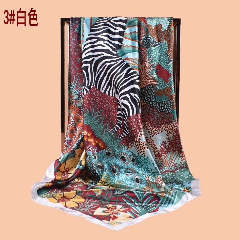 New 90cm satin psychedelic jungle zebra printed square scarf with sunscreen, head silk scarf decoration, scarf