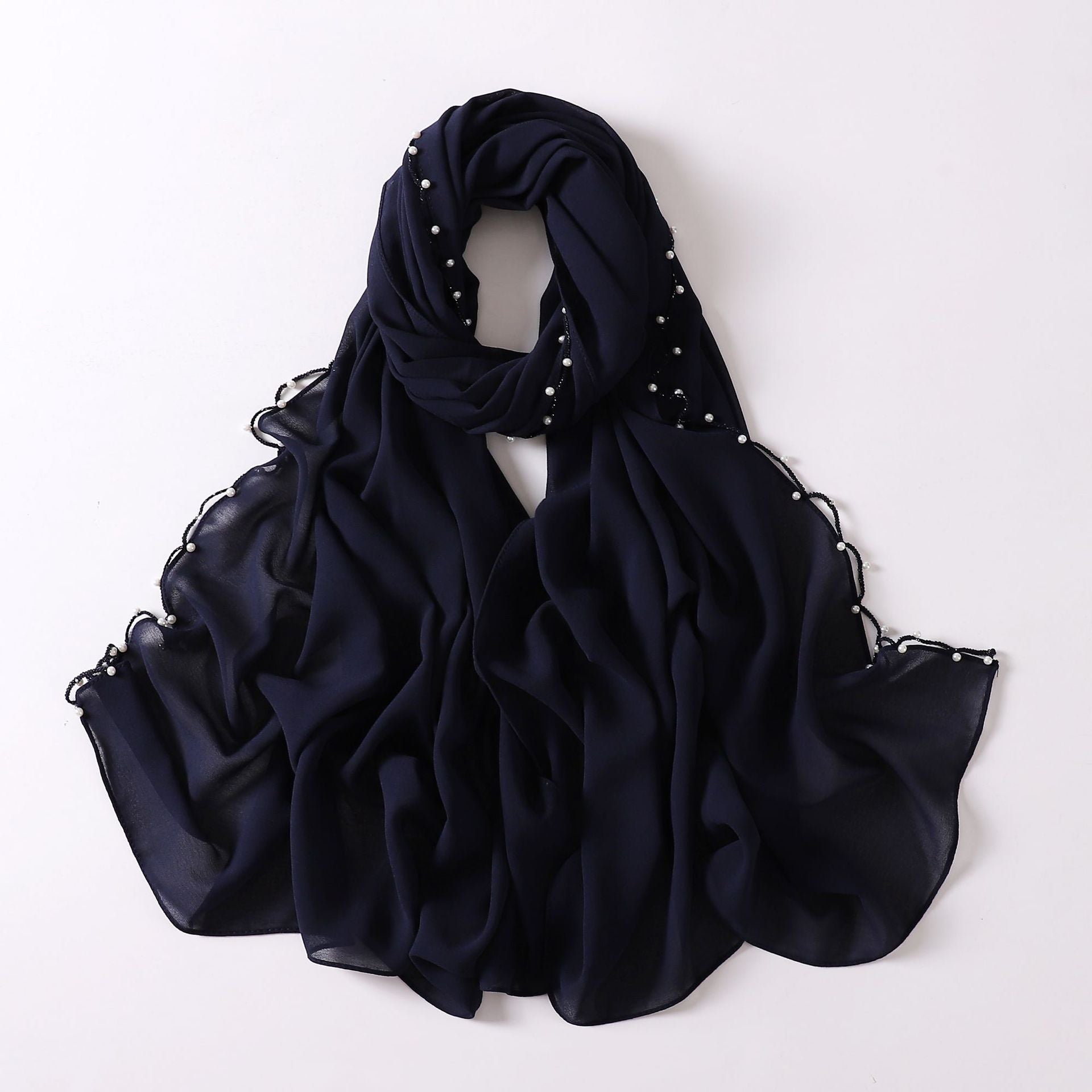 Pearl chiffon unique craftsmanship wavy edge bead scarf women's yarn scarf middle east headscarf malay bag headscarf