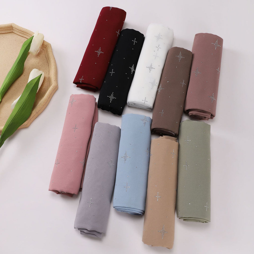 New Pearl Chiffon Sky Star Hot Diamond Middle East and Africa Headscarf Hijab