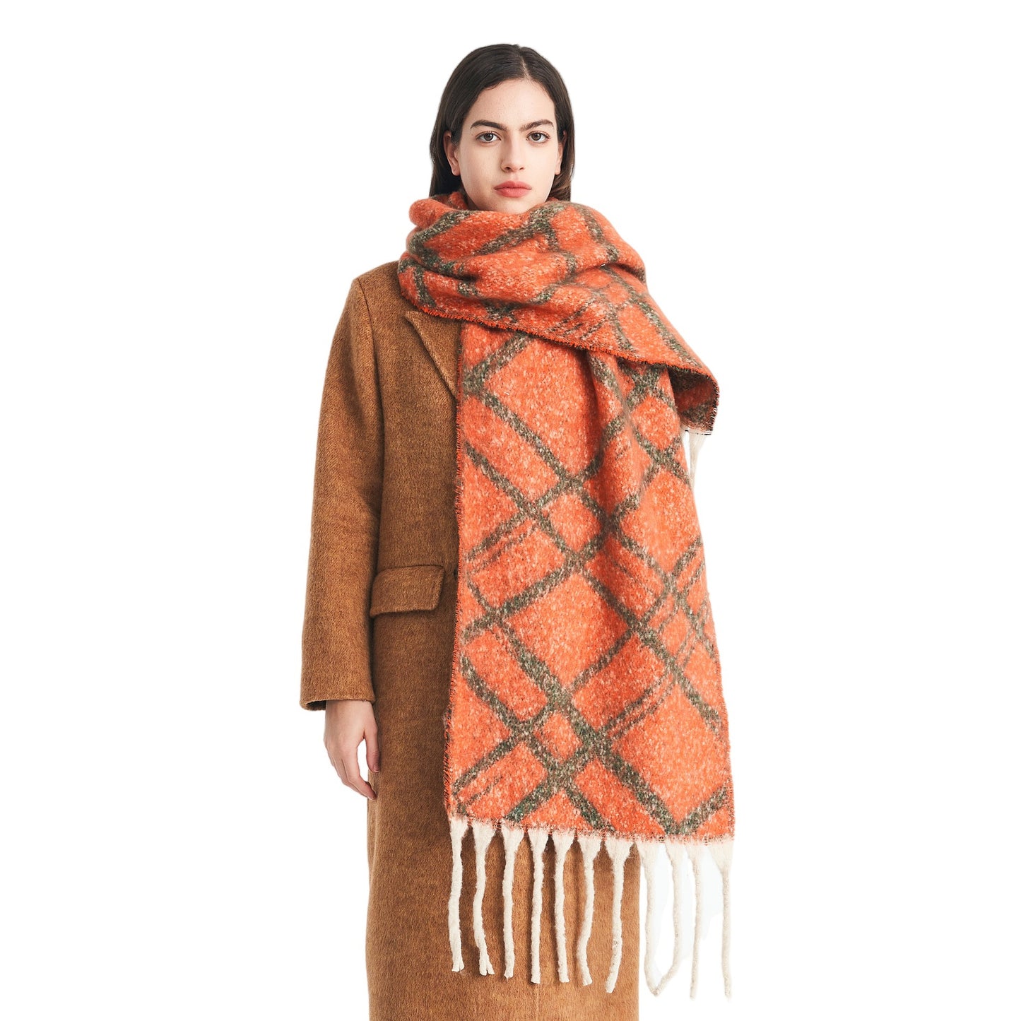 Europe, America, autumn and winter new loop yarn imitation mohair jacquard double grid scarf