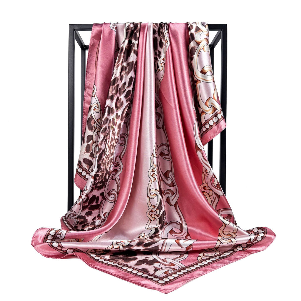 Simple and elegant plant flower flower, satin 90 square scarf, high-end women's headscarf with hand gift silk scarf