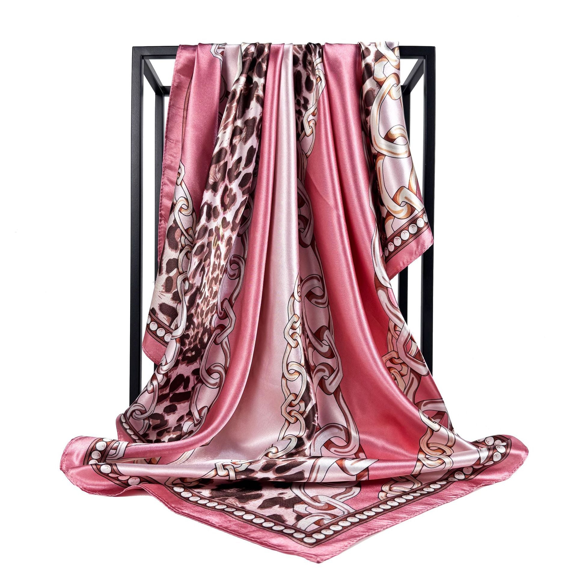 Simple and elegant plant flower flower, satin 90 square scarf, high-end women's headscarf with hand gift silk scarf