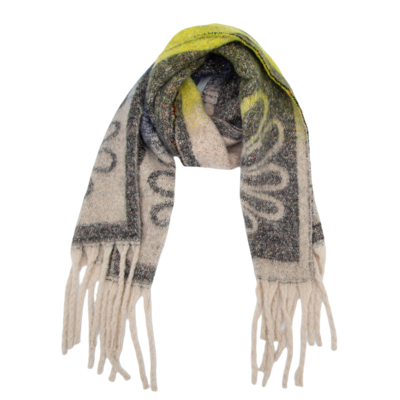 European, American autumn and winter new loop yarn imitation mohair jacquard small flower scarf